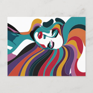 Kleurrijke Abstracte vrouw met vloeiende haarkunst Briefkaart