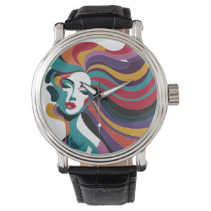 Kleurrijke Abstracte vrouw met vloeiende haarkunst Horloge