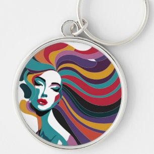 Kleurrijke Abstracte vrouw met vloeiende haarkunst Sleutelhanger