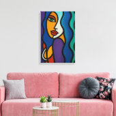 Kleurrijke Abstracte Vrouw Pop Art Canvas Print (Insitu (Woonkamer))