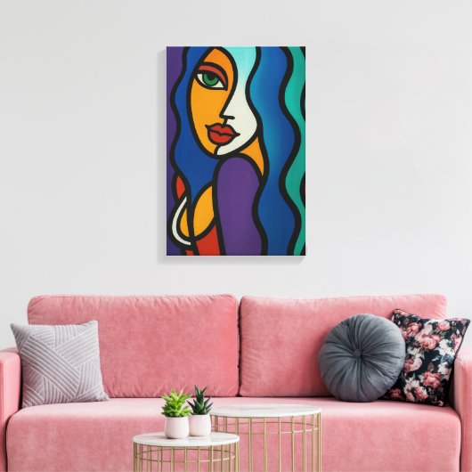 Kleurrijke Abstracte Vrouw Pop Art Canvas Print (Insitu (Woonkamer))