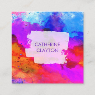 Kleurrijke Abstracte Waterverf Art Square Business Vierkante Visitekaartje