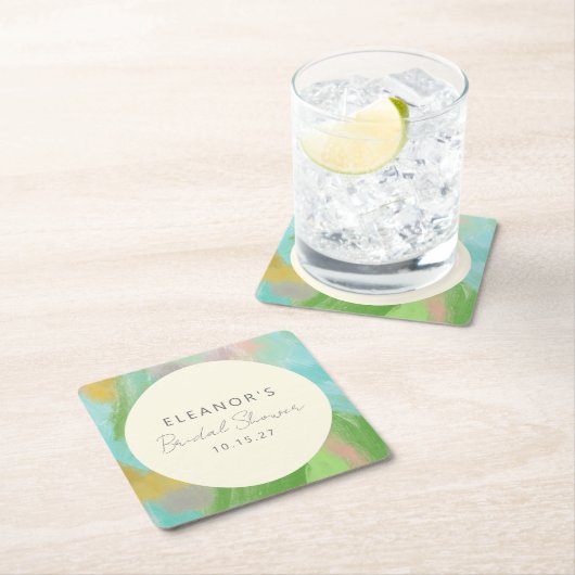 Kleurrijke Abstracte Waterverf Bruidsdouche Custom Kartonnen Onderzetters (Insitu)