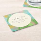 Kleurrijke Abstracte Waterverf Bruidsdouche Custom Kartonnen Onderzetters (Schuin)