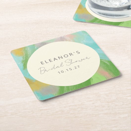 Kleurrijke Abstracte Waterverf Bruidsdouche Custom Kartonnen Onderzetters (Schuin)