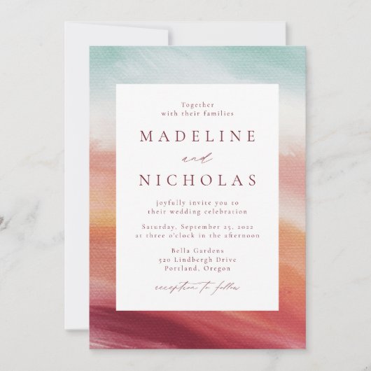 Kleurrijke Abstracte Waterverf bruiloft uitnodigin Kaart (Voorkant)