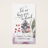 Kleurrijke Abstracte Waterverf Floral Drink Ticket Visitekaartje (Voorkant)
