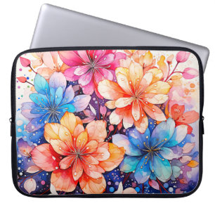 Kleurrijke Abstracte Waterverf Flower Art Laptop Sleeve