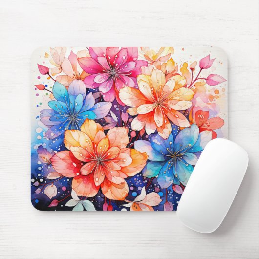 Kleurrijke Abstracte Waterverf Flower Art Muismat (Met muis)