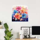 Kleurrijke Abstracte Waterverf Flower Art Poster (Thuiskantoor)
