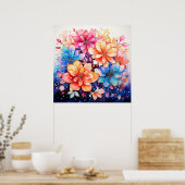 Kleurrijke Abstracte Waterverf Flower Art Poster (Keuken)