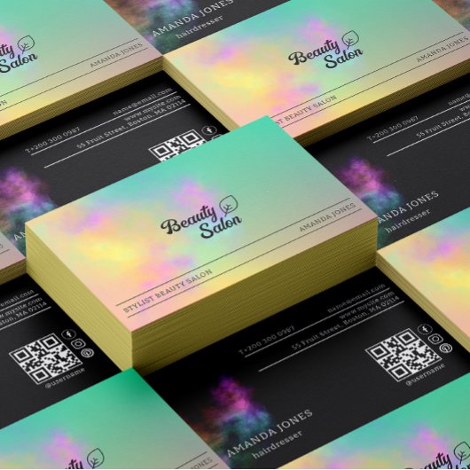 Kleurrijke Abstracte Waterverf Haar Schoonheidssal Visitekaartje