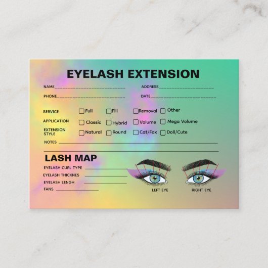Kleurrijke Abstracte Waterverf Lash Client Map Visitekaartje (Voorkant)