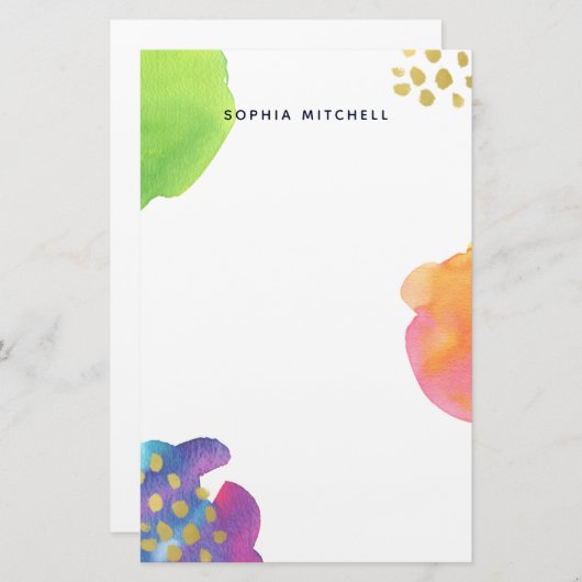 Kleurrijke Abstracte Waterverf met Gold Briefpapier (Voorkant / Achterkant)