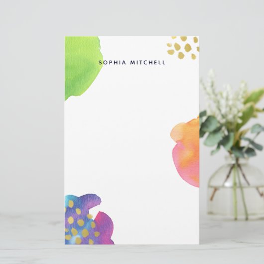 Kleurrijke Abstracte Waterverf met Gold Briefpapier (Staand voorkant)