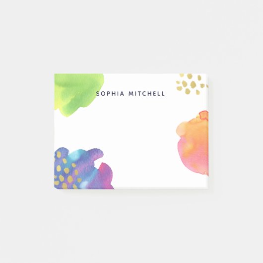 Kleurrijke Abstracte Waterverf met Gold Post-it® Notes (Voorkant)