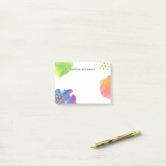 Kleurrijke Abstracte Waterverf met Gold Post-it® Notes (Op bureau)