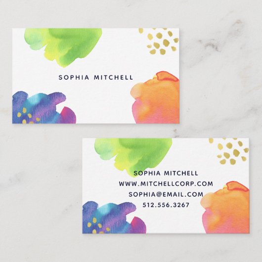 Kleurrijke Abstracte Waterverf met Gold Visitekaartje (Voorkant / Achterkant)