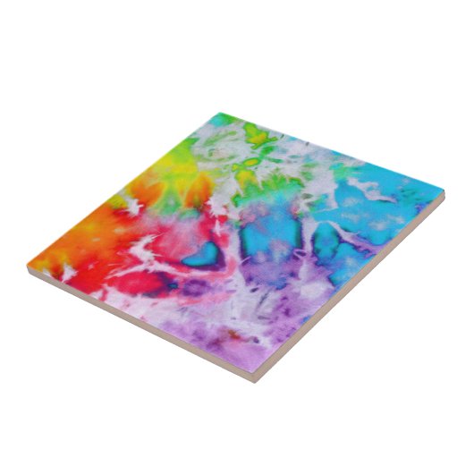 Kleurrijke Abstracte Waterverf Rainbow Batik Tie D Tegeltje (Zijkant)