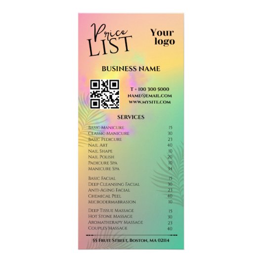 Kleurrijke Abstracte Waterverf Service prijslijst Reclamekaart (Voorkant)