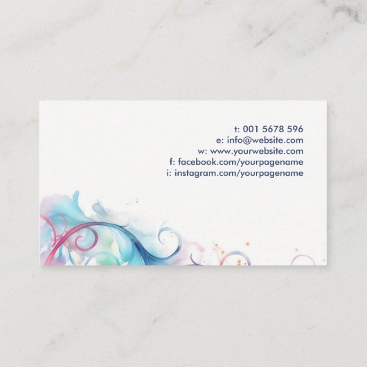 Kleurrijke Abstracte Waterverf Swirl Art Visitekaartje (Achterkant)