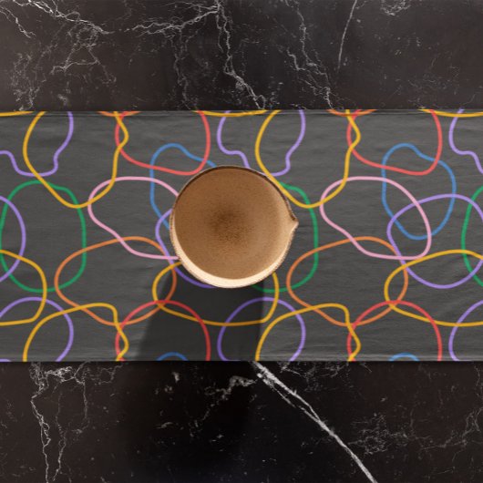 Kleurrijke Abstracte Wavi-lijnen Patroon Lange Tafelloper