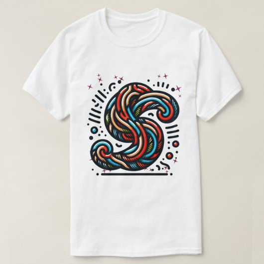 Kleurrijke Abstracte werveling letter "S" T-shirt (Design voorkant)