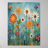 Kleurrijke Abstracte Wildflowers Nursery Botanical Poster (Voorkant)