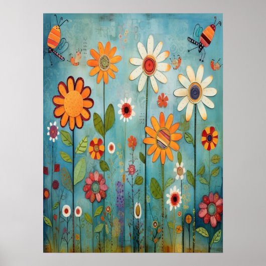 Kleurrijke Abstracte Wildflowers Nursery Botanical Poster (Voorkant)