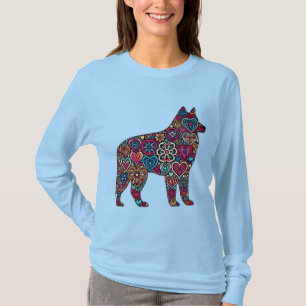 Kleurrijke abstracte wolf silhouet gevuld met hart t-shirt