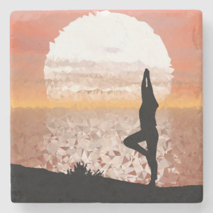 Kleurrijke Abstracte Yoga Houding met Helder Zonli Stenen Onderzetter
