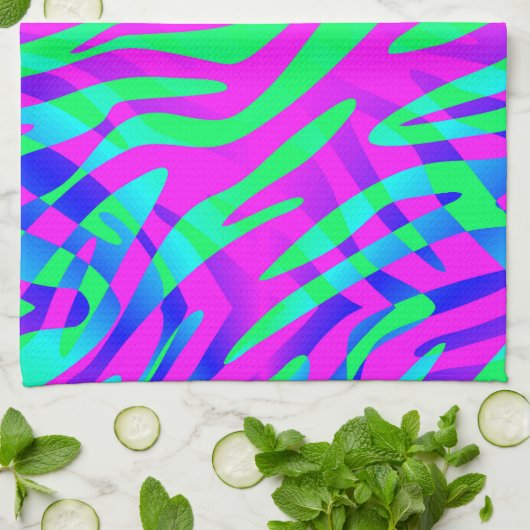 Kleurrijke Abstracte Zebraafdrukken aan de wilde z Theedoek (Gevouwen)