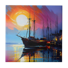 Kleurrijke Abstracte zeegezicht olie acrylverf Tegeltje