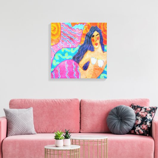 Kleurrijke Abstracte Zeemeermin Stretched Canvas P (Insitu (Woonkamer))