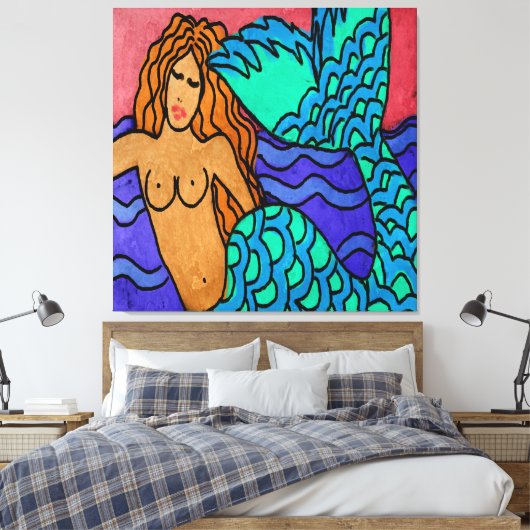 Kleurrijke Abstracte Zeemeerminnen schilderen Canvas Afdruk (Insitu (Slaapkamer))