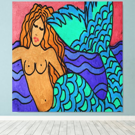 Kleurrijke Abstracte Zeemeerminnen schilderen Canvas Afdruk (Insitu (Houten vloer))