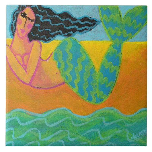 Kleurrijke Abstracte Zeemeerminnen schilderen Tegeltje (Voorkant)