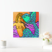 Kleurrijke Abstracte Zeemeerminnen schilderen Vierkante Klok (Huis)