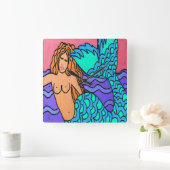 Kleurrijke Abstracte Zeemeerminnende schilderijkwa Vierkante Klok (Huis)