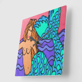 Kleurrijke Abstracte Zeemeerminnende schilderijkwa Vierkante Klok (Hoek)