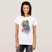 KLEURRIJKE ABSTRACTE ZITTENDE KAT T-SHIRT (Voorkant volledig)