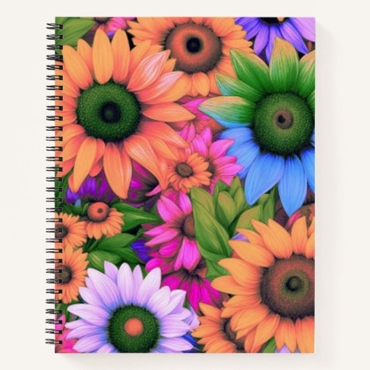 Kleurrijke Abstracte Zonnebloemen #2 - Spiral Noti Notitieboek (Voorkant)