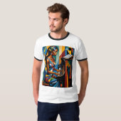 Kleurrijke Abstracte Zwarte Vrouw Pianist Shirt (Voorkant volledig)