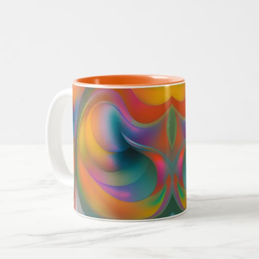 Kleurrijke Abstracte Zwemelen Oranje Blauw Groen R Tweekleurige Koffiemok (Voorkant links)