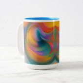 Kleurrijke Abstracte Zwemelen Oranje Blauw Groen R Tweekleurige Koffiemok (Voorkant links)