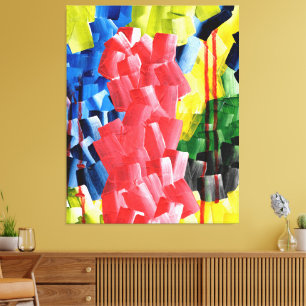Kleurrijke Abstractie in Rood, Blauw, Geel en Groe Canvas Afdruk