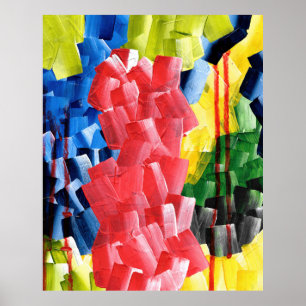 Kleurrijke Abstractie in Rood, Blauw, Geel en Groe Poster