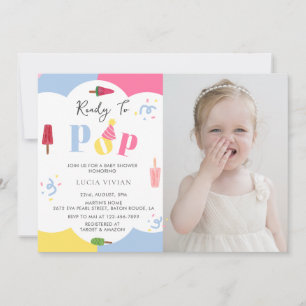 Kleurrijke achtergrond Popsicle foto Baby shower Kaart