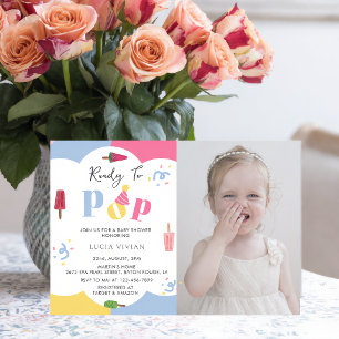 Kleurrijke Achtergrond Popsicle Foto Baby Shower Kaart