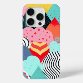 Kleurrijke achtergrond van vormen, stippen en lijn iPhone 15 pro case